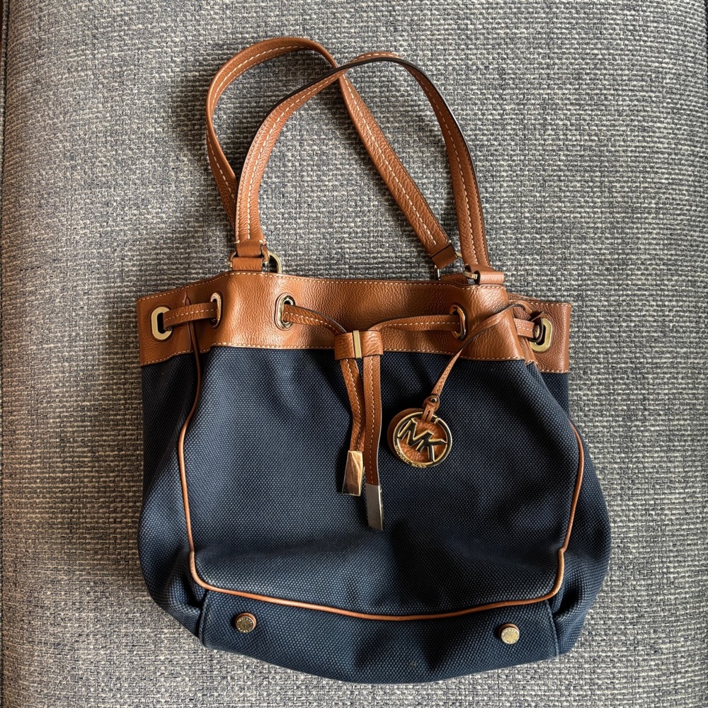 Michael Kors Tan and Navy Blue Shoulder Bag